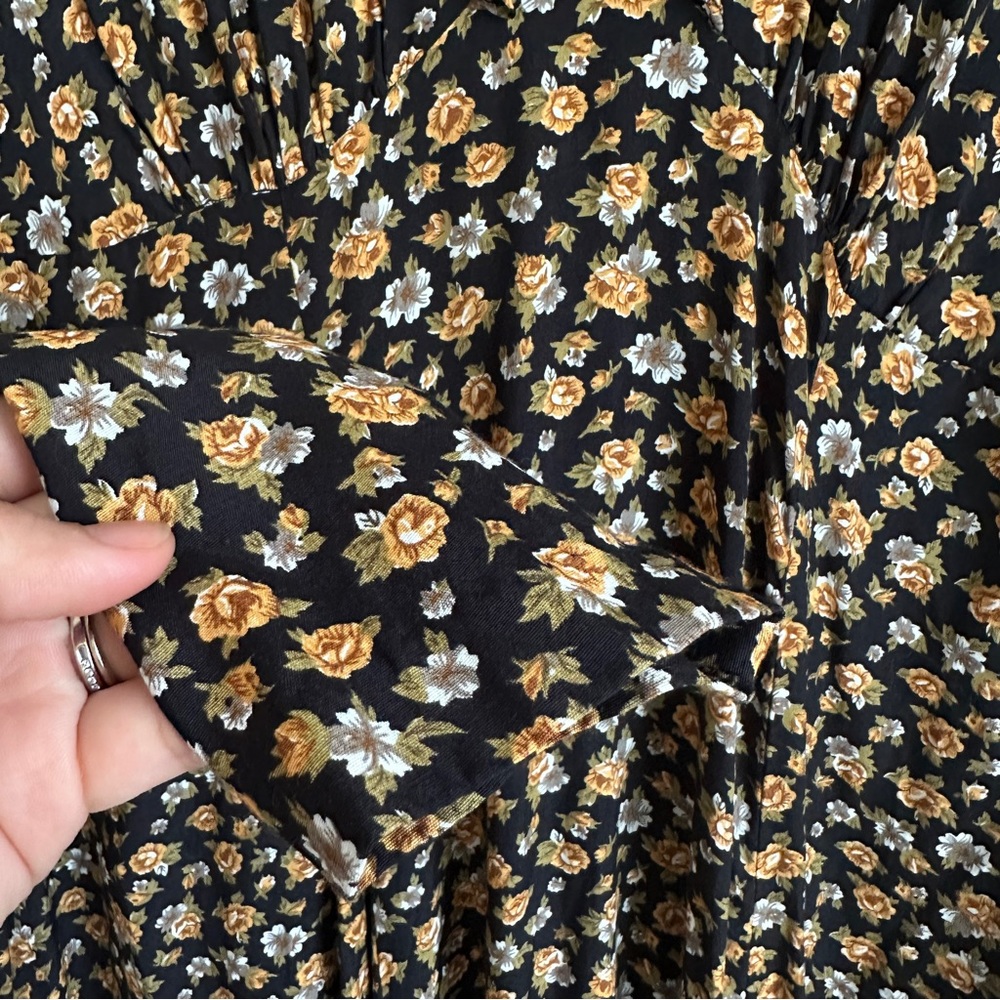 Vintage Diana Marco Fall Floral Long Sleeves Dress Size 14 - Picture 4 of 9